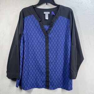 Catherines Button Front Blouse Plus Sz‎ 1XWP Lightweight Roll Tan Sleeve Office